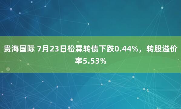 贵海国际 7月23日松霖转债下跌0.44%，转股溢价率5.53%